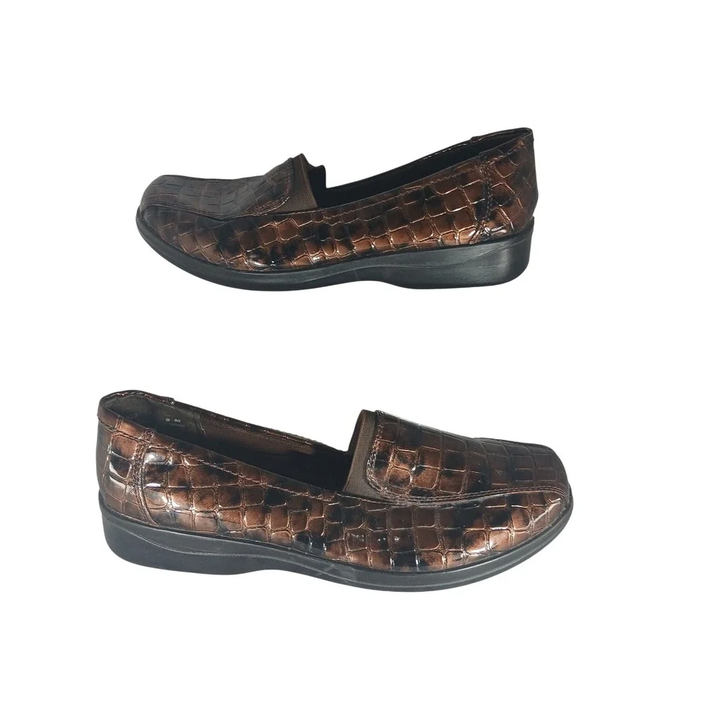 Easy Street Loafers 9 M Bronze Croc Embossed Metallic Comfort Office Shoes